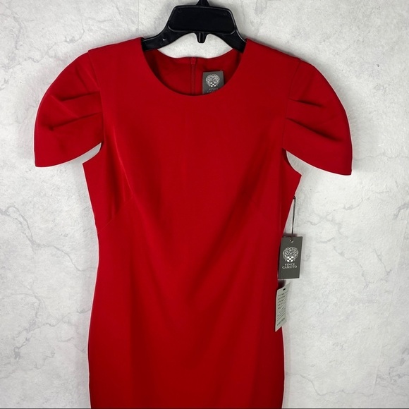 [Vince Camuto] Pleat Cap Sleeve Crepe Sheath Dress - Picture 6 of 12